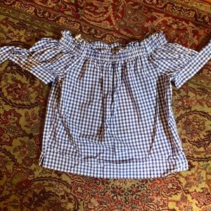 Gingham blue off shoulder j crew top